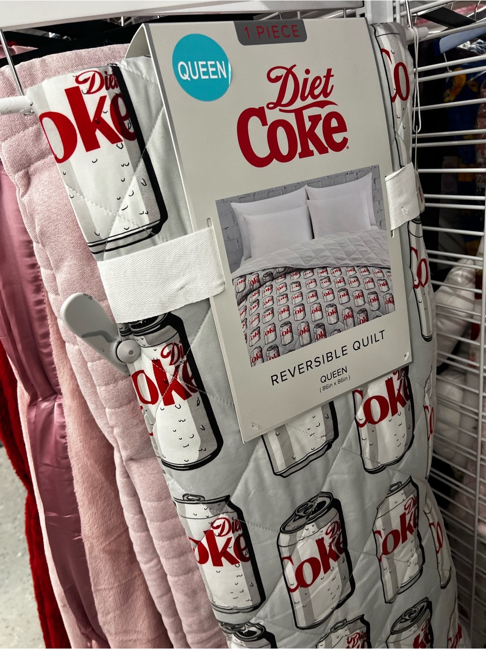 Diet Coke Reversible Queen Quilt in White and Red